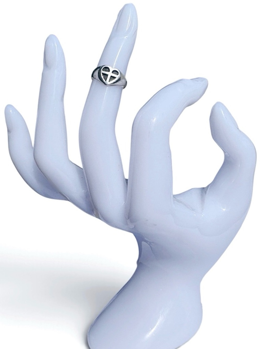 Vintage 925 Heart and Cross Midi//Toe Adjustable Signet Ring